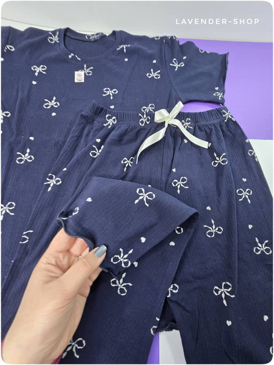 ست نخی خانگی زنانه کبریتی رنگ سورمهای