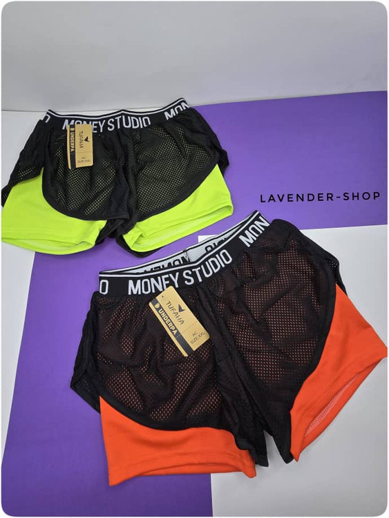 شورتک ورزشی دو لایه توری با پوشش کامل کشاله