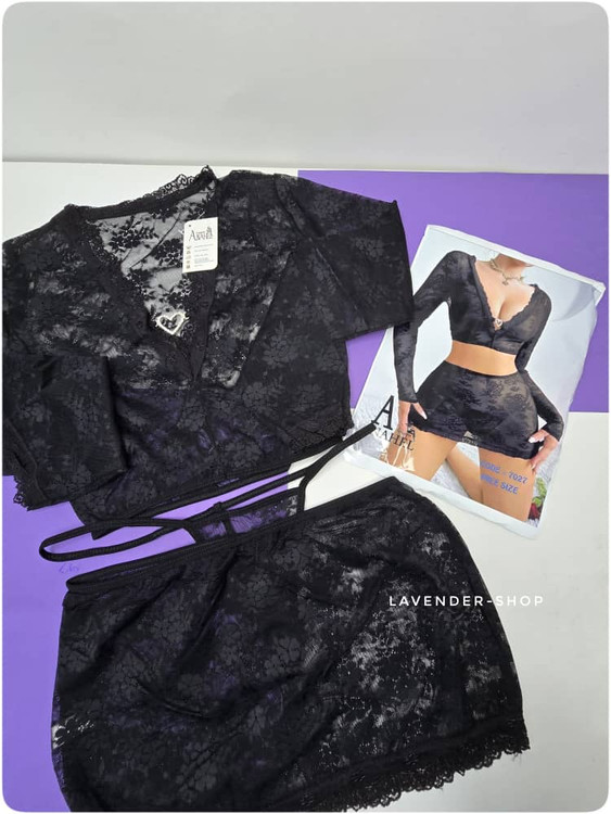 ست لباس خواب زنانه سهتکه با طراحی نیمهشفاف و ظریف