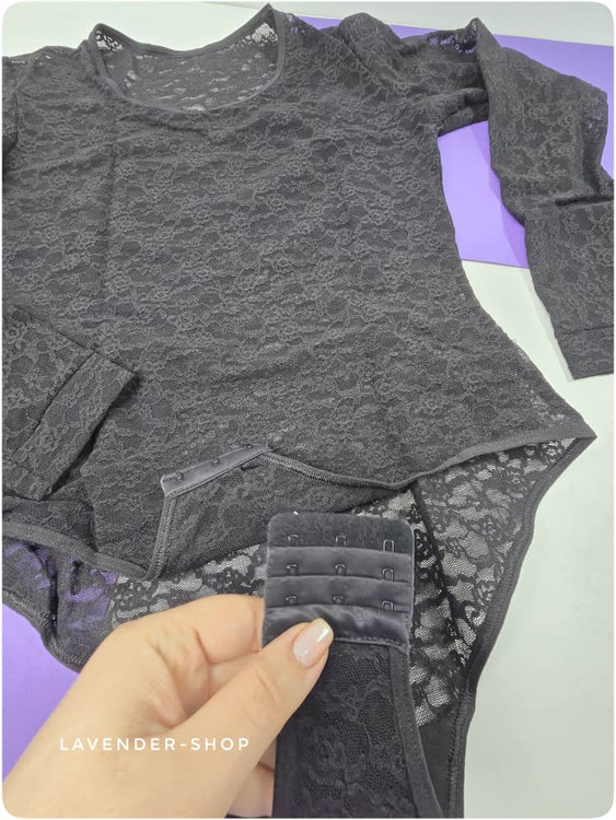 بادی زنانه گیپور مشکی آستین بلند برند مه جامه