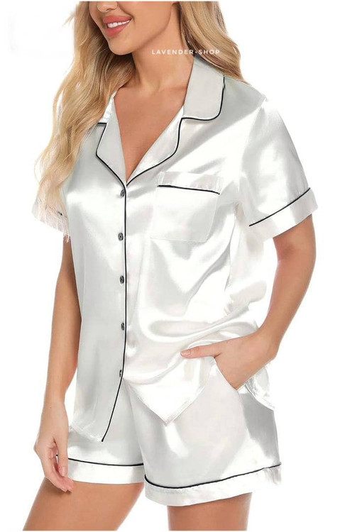 بلوز شلوارک ساتن زنانه نرم سفید