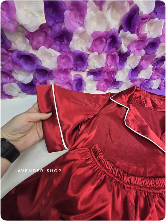 بلوز و شلوارک ساتن زنانه قرمز