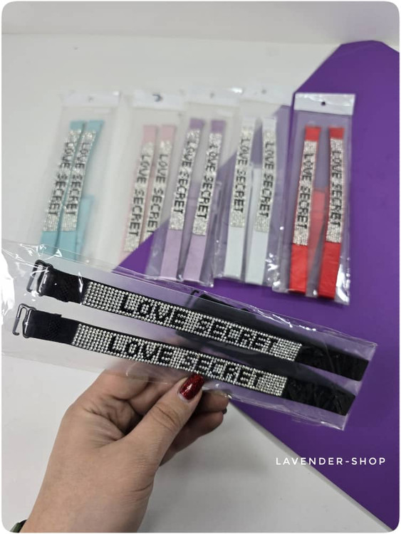 بند سرشانه سوتین نگین دار مشکی مدل لاو سکرت