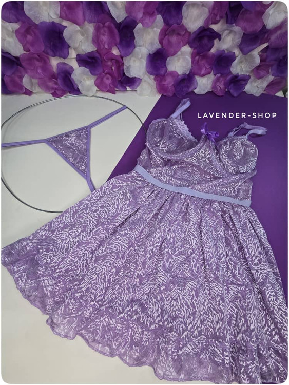 لباس خواب عروسکی توری فنردار رنگ یاسی