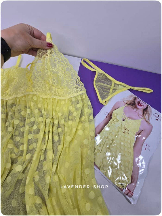 لباس خواب زنانه زرد توری سایز خیلی بزرگ