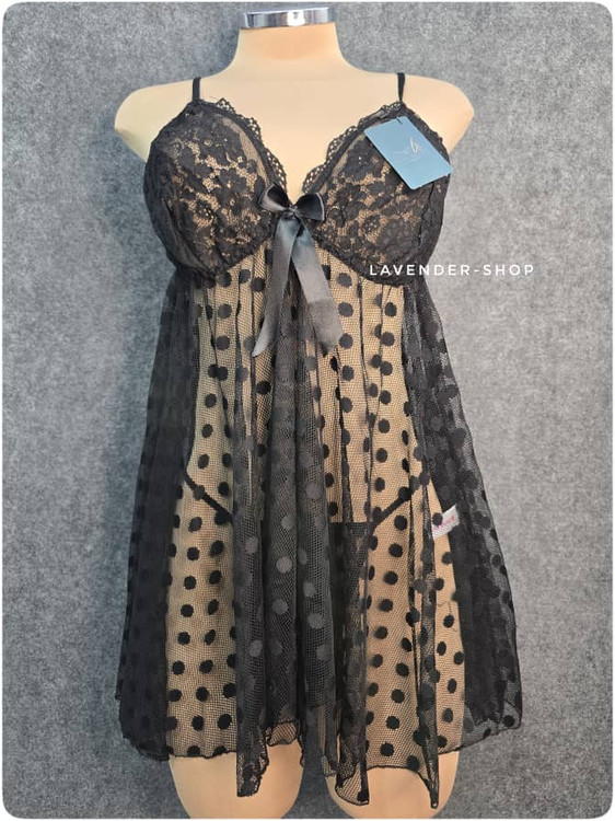 لباس خواب سایز بزرگ مشکی با بند ظریف