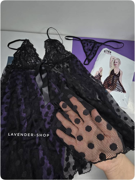 لباس خواب زنانه سایز بزرگ مدل تور خالدار