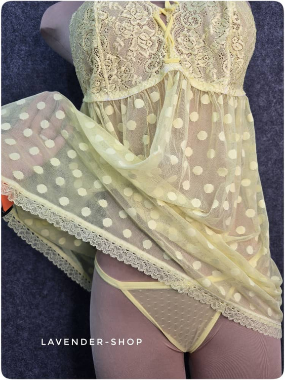 لباس خواب زنانه تمام تور زرد سکسی مناسب سایز بزرگ