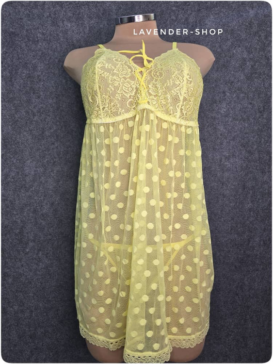 تن خور ست لباس خواب سایز بزرگ زرد همراه شورت لامبادا