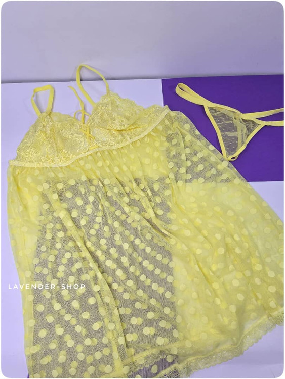 لباس خواب زنانه تور نرم زرد با طراحی آزاد