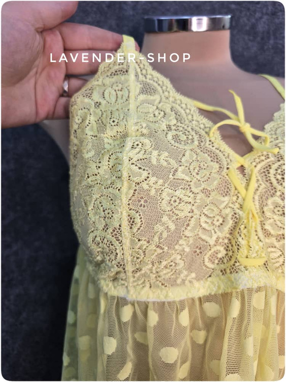 لباس خواب توری زنانه خالدار زرد مناسب سایز بزرگ