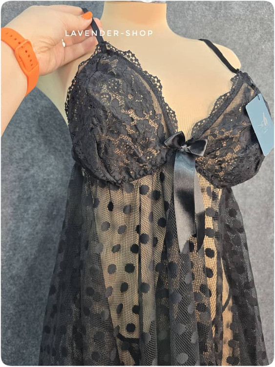 لباس خواب توری مشکی زنانه مناسب اندام پلاس سایز