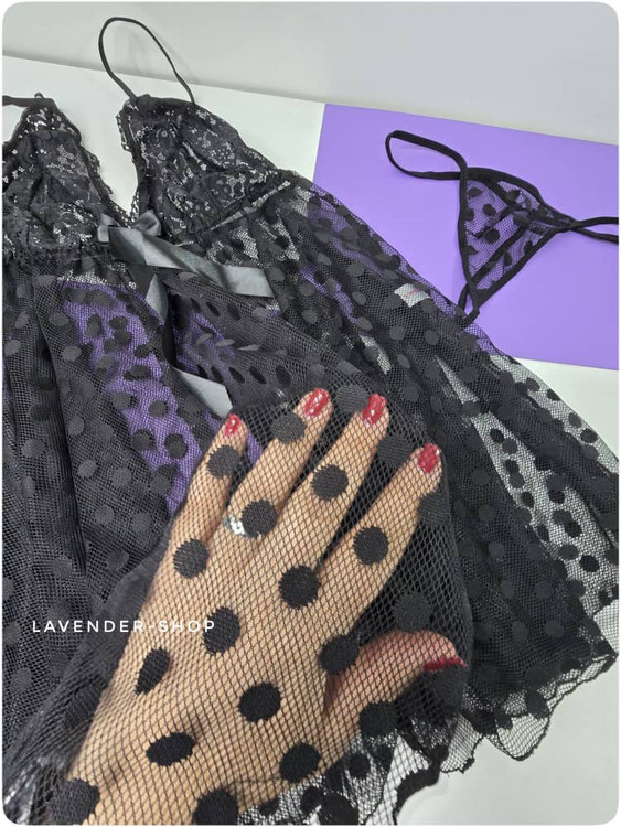 لباس خواب مشکی ریزشدار تمام تور