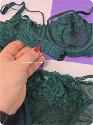 ست سوتین فنردار تمام تور سبز برند شببو نمای کامل