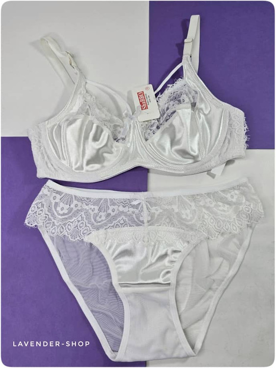 ست لباس زیر زنانه تور و ساتن سفید