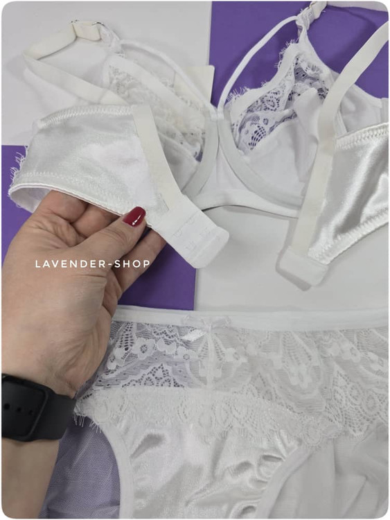 ست سوتین و شورت فنردار شببو سفید تور و ساتن