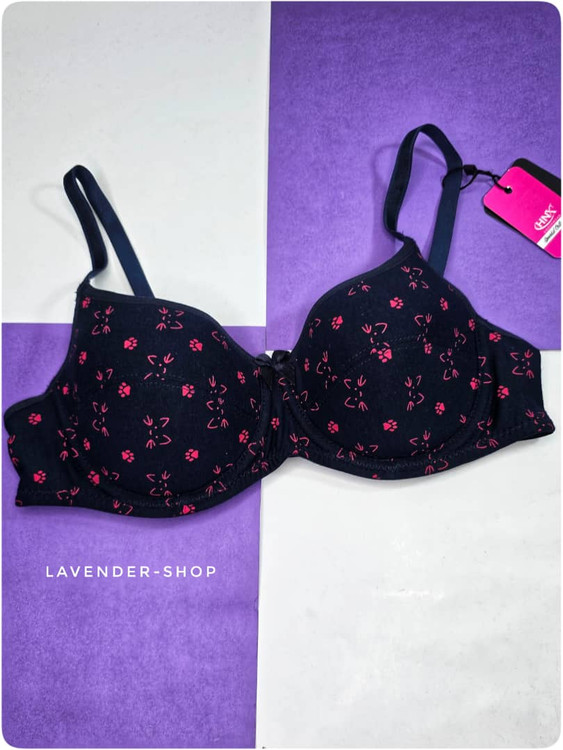 سوتین سرمهای طرح پنجه گربه صورتی