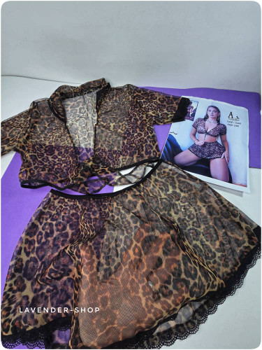 لباس خواب فانتزی طرح پلنگی نیمهشفاف فری سایز