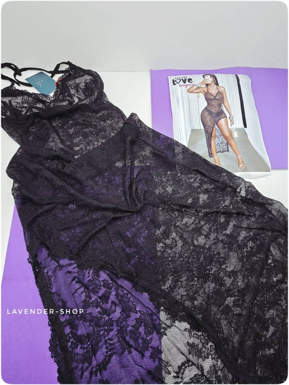 پیراهن خواب توری بدننما مشکی بلند پشت