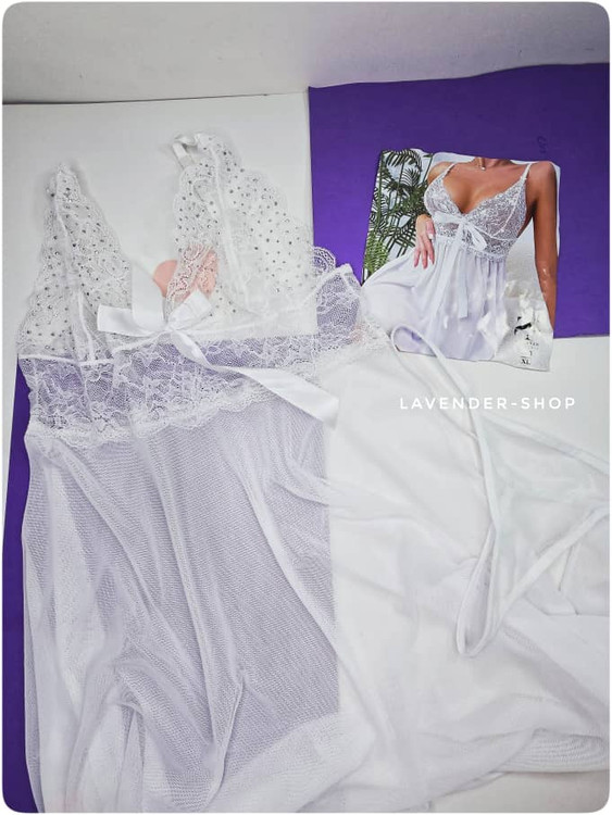 مدل لباس خواب زنانه تور لطیف با نمای ظریف روی بدن