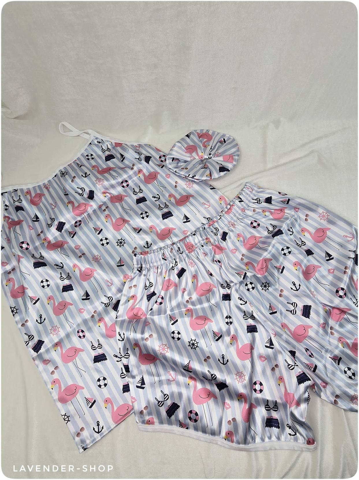 تاپ و شلوارک و اسکرانچی ساتن شیک و با نمک