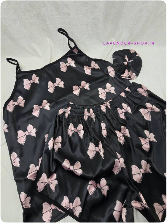 ست ساتن XXL تاپ و شلوارک شیک همراه اسکرانچی